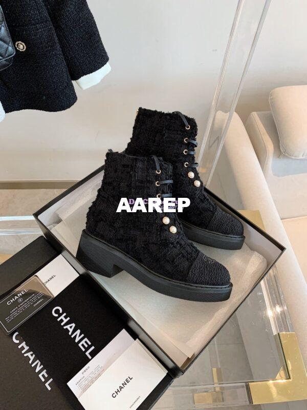 Replica Chanel Tweed Pearls Ankle Boots G36141 Black 5