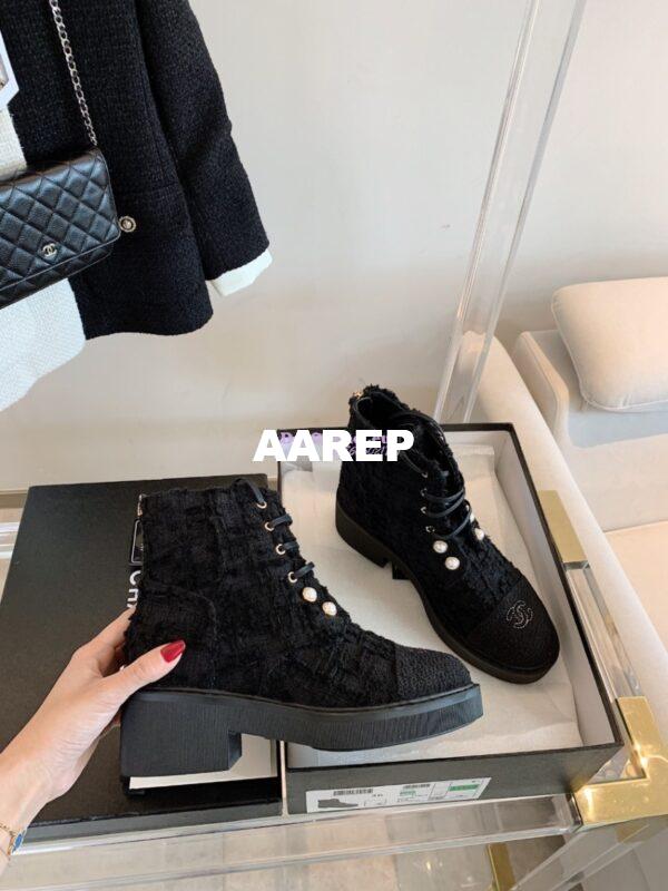 Replica Chanel Tweed Pearls Ankle Boots G36141 Black 6
