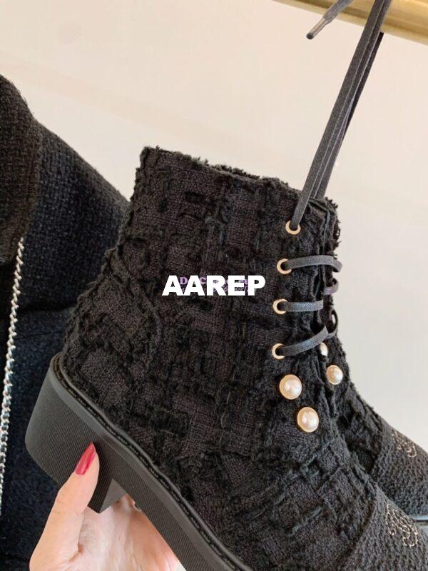 Replica Chanel Tweed Pearls Ankle Boots G36141 Black 7