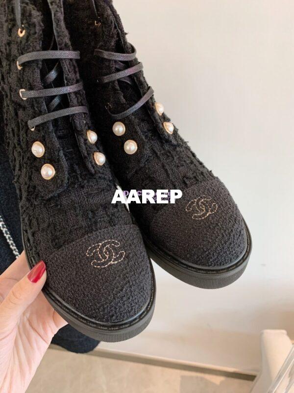 Replica Chanel Tweed Pearls Ankle Boots G36141 Black 8