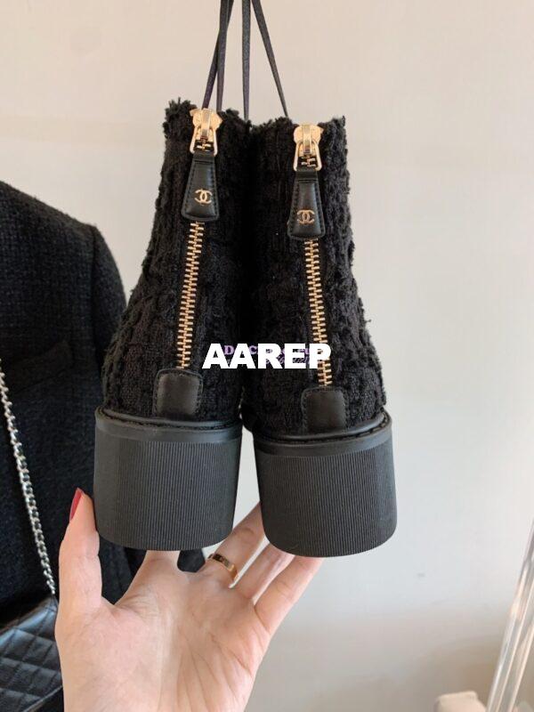 Replica Chanel Tweed Pearls Ankle Boots G36141 Black 9