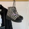 Replica Chanel Tweed Pearls Ankle Boots G36141 White Black