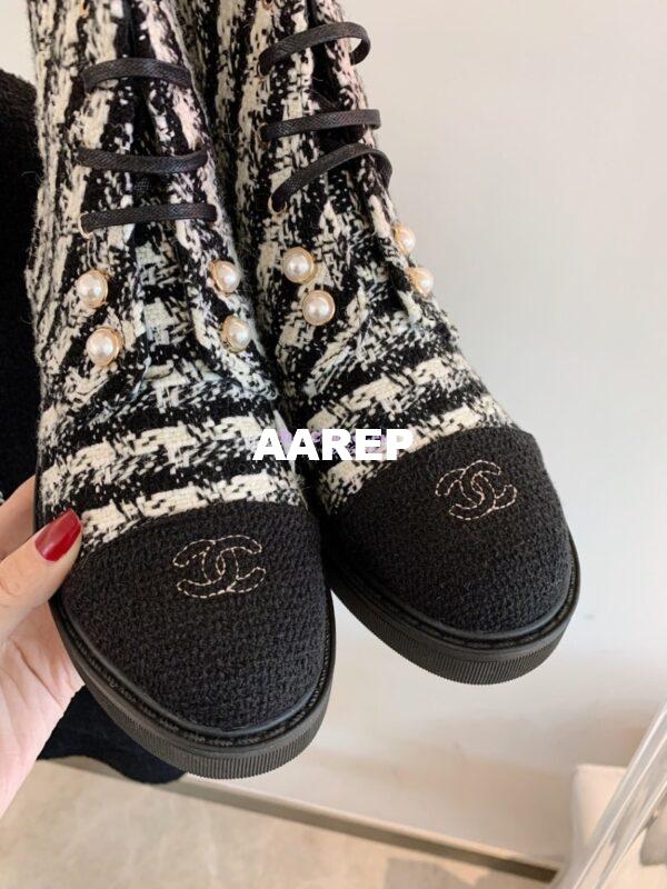 Replica Chanel Tweed Pearls Ankle Boots G36141 White Black 3