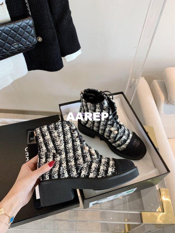 Replica Chanel Tweed Pearls Ankle Boots G36141 White Black 4