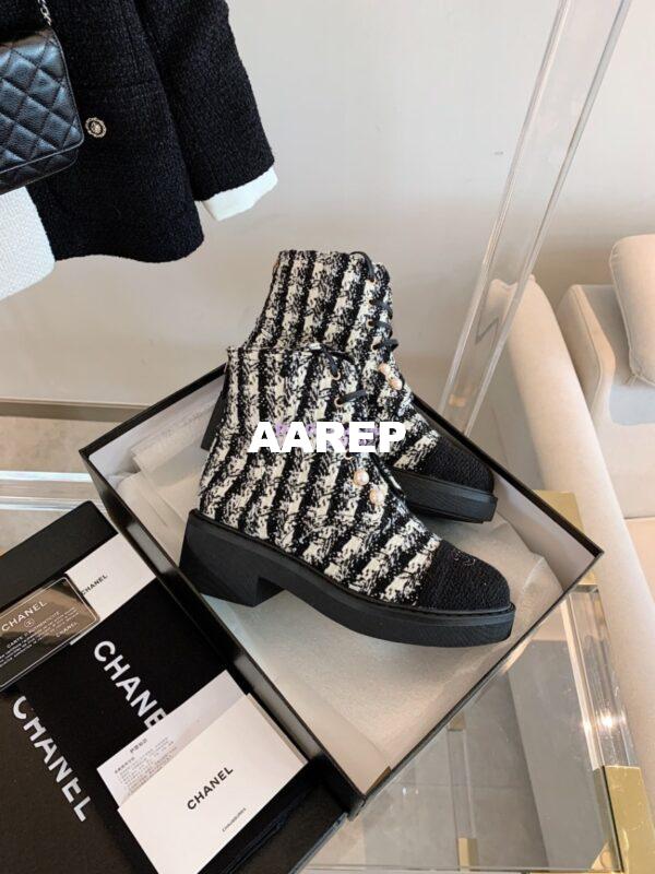 Replica Chanel Tweed Pearls Ankle Boots G36141 White Black 5