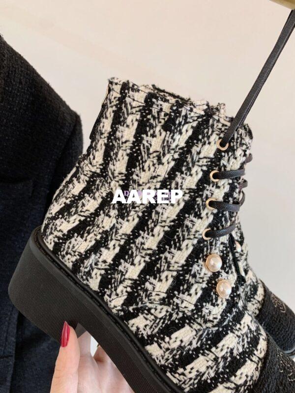Replica Chanel Tweed Pearls Ankle Boots G36141 White Black 7