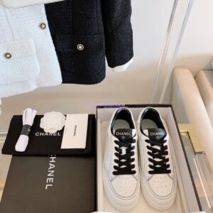 Replica Chanel Trainers Calfskin Sneakers whiteBlack G36295 2