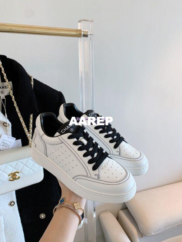 Replica Chanel Trainers Calfskin Sneakers whiteBlack G36295 7