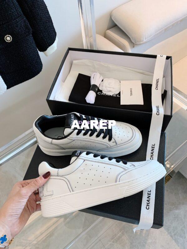 Replica Chanel Trainers Calfskin Sneakers whiteBlack G36295 8
