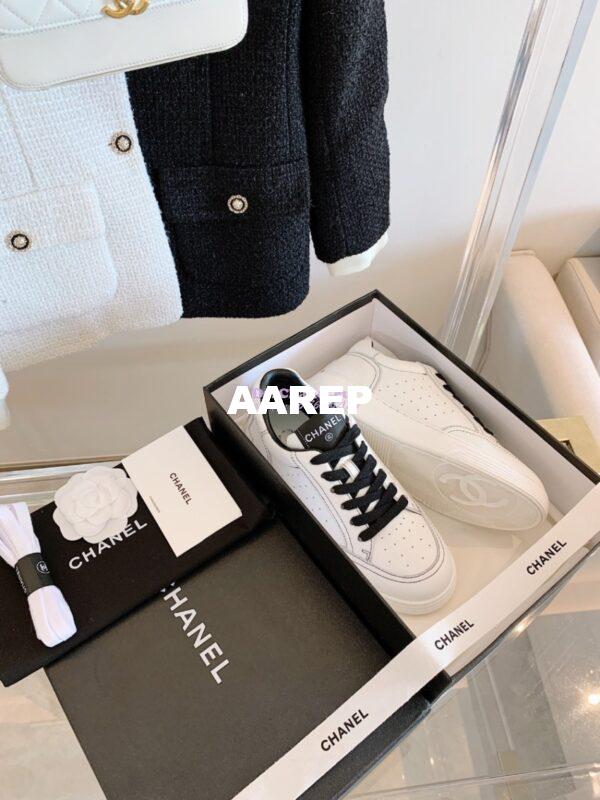 Replica Chanel Trainers Calfskin Sneakers whiteBlack G36295 10