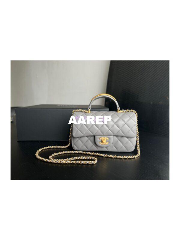 Replica Chanel Lambskin Mini Flap Bag With Metal Top Handle AS2431 Grey 3