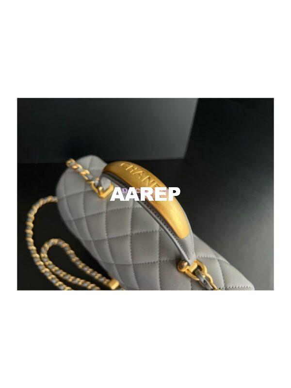 Replica Chanel Lambskin Mini Flap Bag With Metal Top Handle AS2431 Grey 4