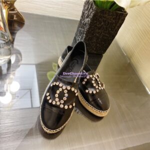 Replica Chanel Espadrilles G35602 with Rhinestones in Patent Lambskin Black