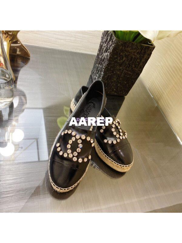 Replica Chanel Espadrilles G35602 with Rhinestones in Patent Lambskin Black 3