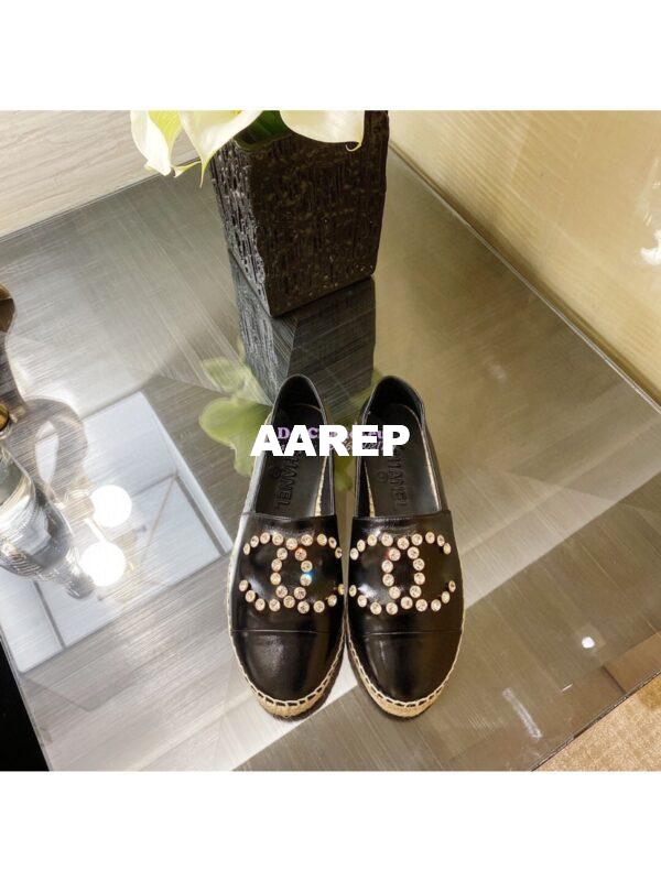 Replica Chanel Espadrilles G35602 with Rhinestones in Patent Lambskin Black 4