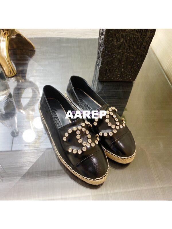 Replica Chanel Espadrilles G35602 with Rhinestones in Patent Lambskin Black 5