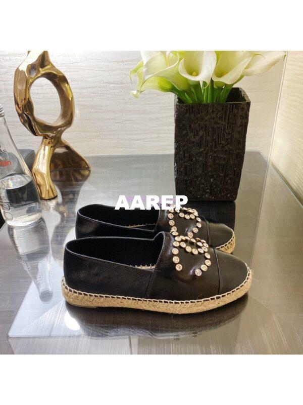 Replica Chanel Espadrilles G35602 with Rhinestones in Patent Lambskin Black 6