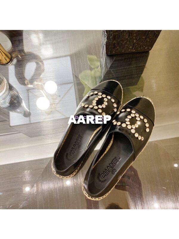 Replica Chanel Espadrilles G35602 with Rhinestones in Patent Lambskin Black 8