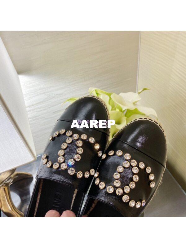 Replica Chanel Espadrilles G35602 with Rhinestones in Patent Lambskin Black 9