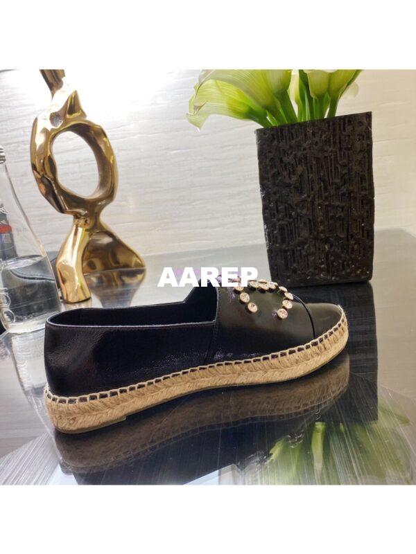 Replica Chanel Espadrilles G35602 with Rhinestones in Patent Lambskin Black 10
