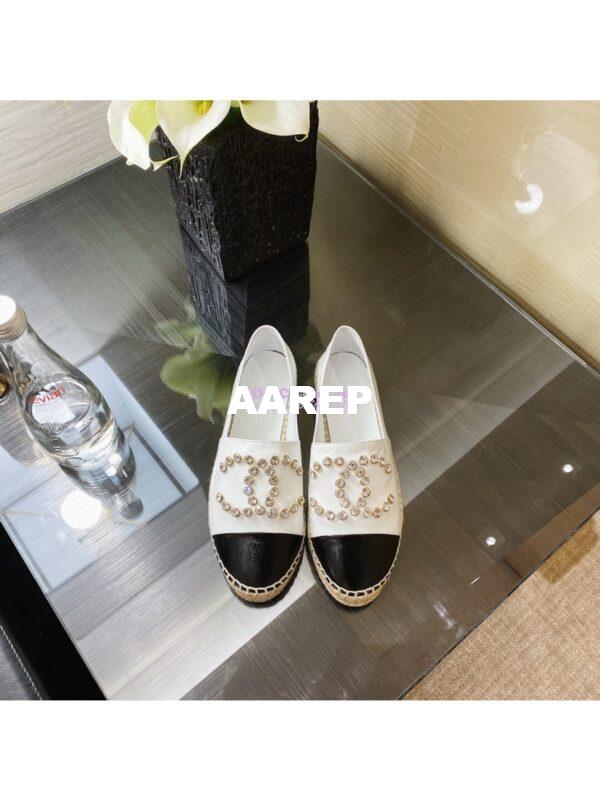 Replica Chanel Espadrilles G35602 with Rhinestones in Patent Lambskin White 4