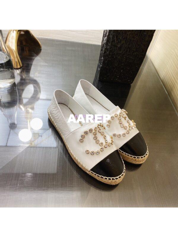 Replica Chanel Espadrilles G35602 with Rhinestones in Patent Lambskin White 5