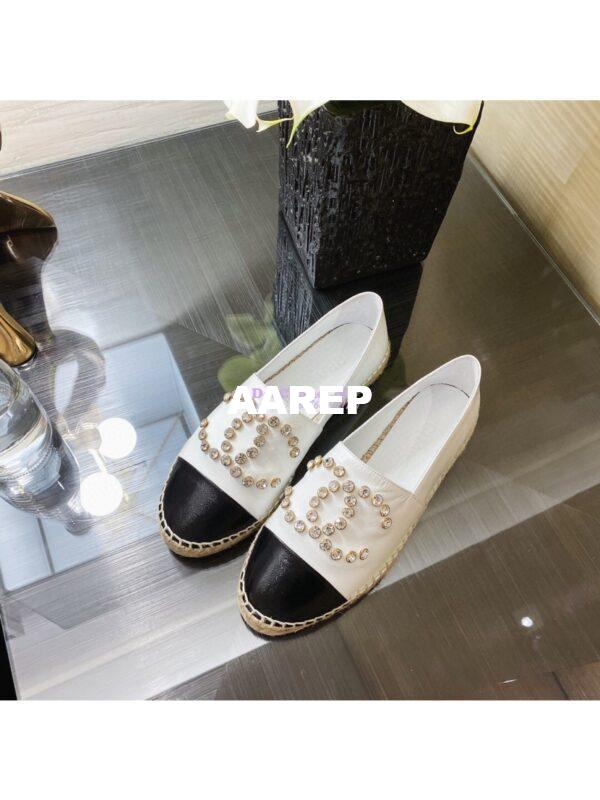 Replica Chanel Espadrilles G35602 with Rhinestones in Patent Lambskin White 6