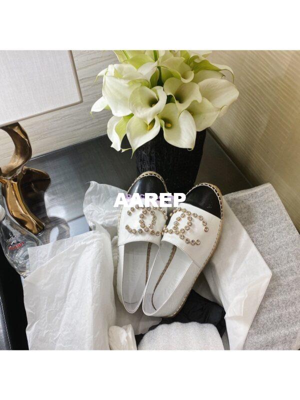 Replica Chanel Espadrilles G35602 with Rhinestones in Patent Lambskin White 7