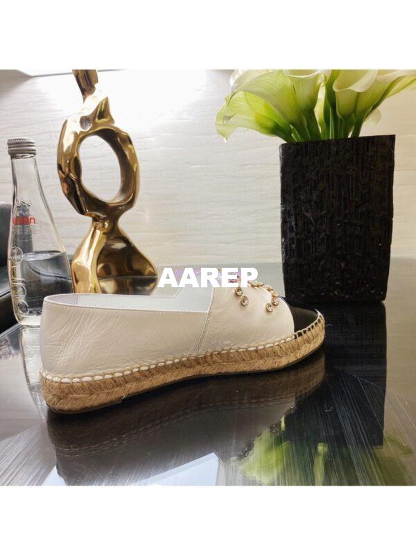 Replica Chanel Espadrilles G35602 with Rhinestones in Patent Lambskin White 9