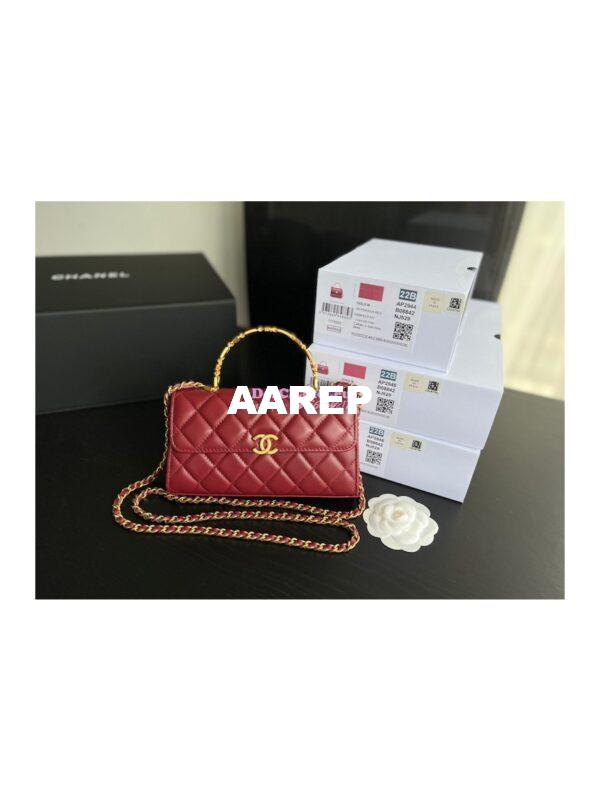 Replica Chanel Flap Phone Holder With Chain in Lambskin with Enamel Handle AP2946 Bordeaux Red 5