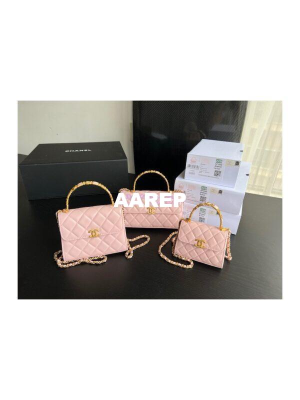 Replica Chanel Flap Phone Holder With Chain in Lambskin with Enamel Handle AP2946 Light Pink 3
