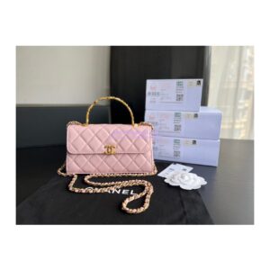 Replica Chanel Flap Phone Holder With Chain in Lambskin with Enamel Handle AP2946 Light Pink 2