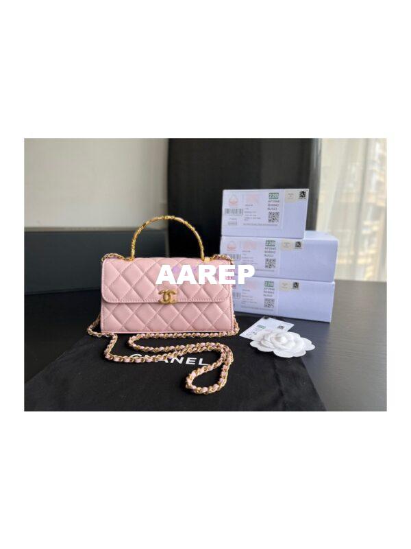 Replica Chanel Flap Phone Holder With Chain in Lambskin with Enamel Handle AP2946 Light Pink 4