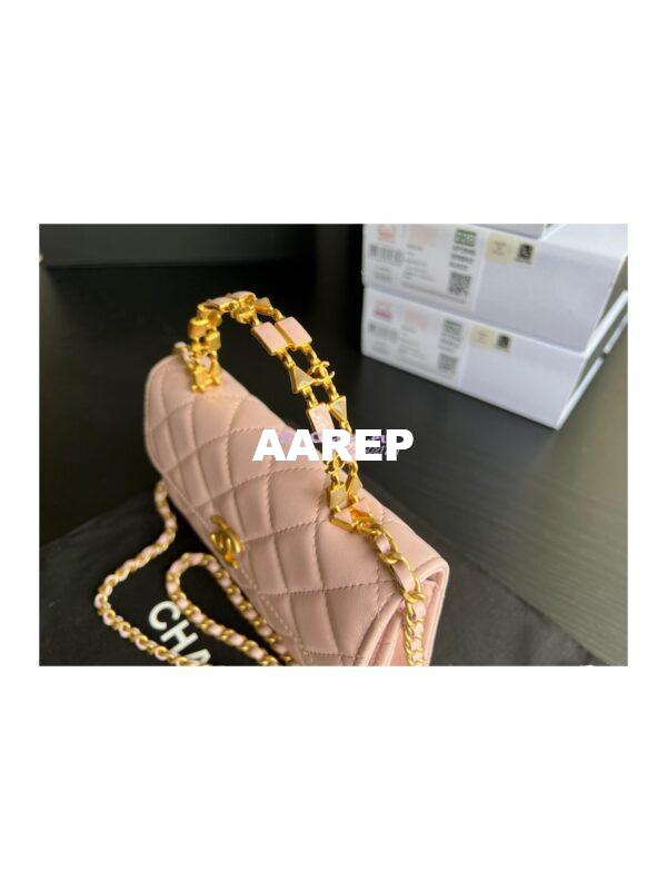 Replica Chanel Flap Phone Holder With Chain in Lambskin with Enamel Handle AP2946 Light Pink 6