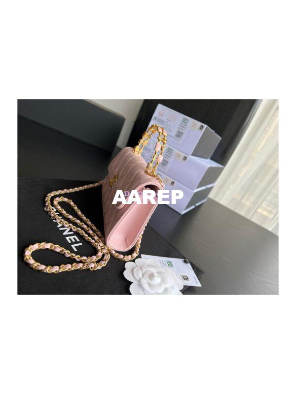 Replica Chanel Flap Phone Holder With Chain in Lambskin with Enamel Handle AP2946 Light Pink 7