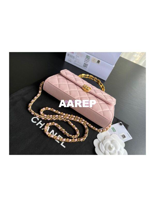 Replica Chanel Flap Phone Holder With Chain in Lambskin with Enamel Handle AP2946 Light Pink 9