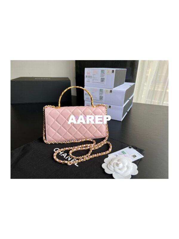 Replica Chanel Flap Phone Holder With Chain in Lambskin with Enamel Handle AP2946 Light Pink 10
