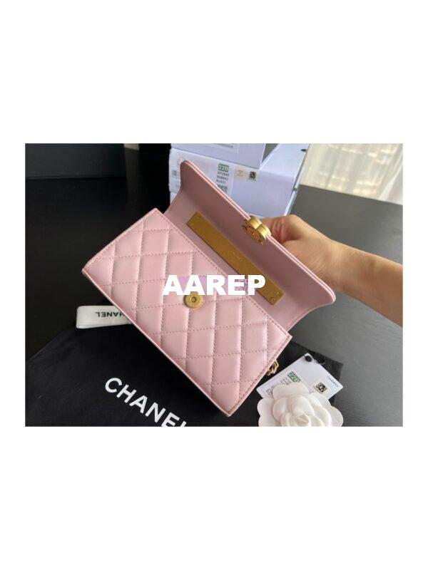 Replica Chanel Flap Phone Holder With Chain in Lambskin with Enamel Handle AP2946 Light Pink 11
