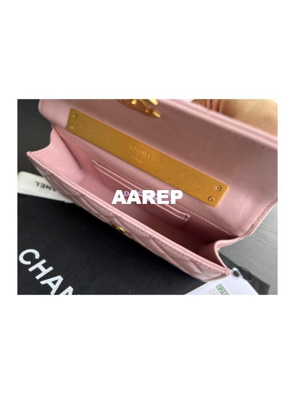 Replica Chanel Flap Phone Holder With Chain in Lambskin with Enamel Handle AP2946 Light Pink 12