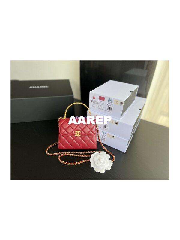 Replica Chanel Clutch With Chain in Lambskin with Enamel Handle AP2945 Bordeaux Red