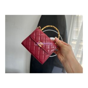 Replica Chanel Clutch With Chain in Lambskin with Enamel Handle AP2945 Bordeaux Red 2