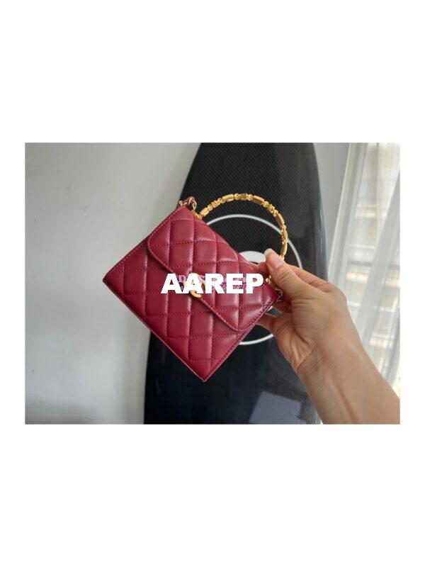 Replica Chanel Clutch With Chain in Lambskin with Enamel Handle AP2945 Bordeaux Red 2