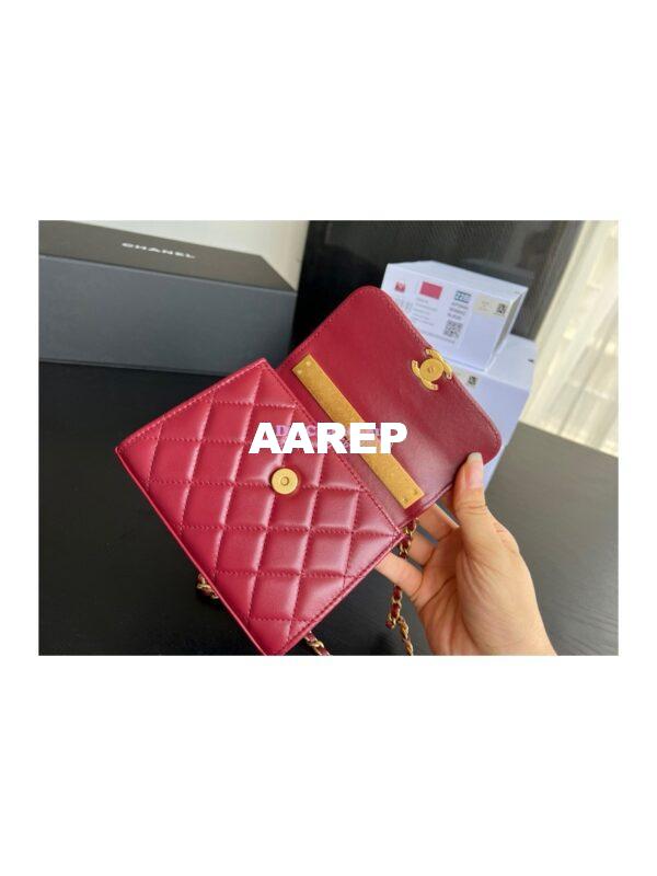 Replica Chanel Clutch With Chain in Lambskin with Enamel Handle AP2945 Bordeaux Red 8