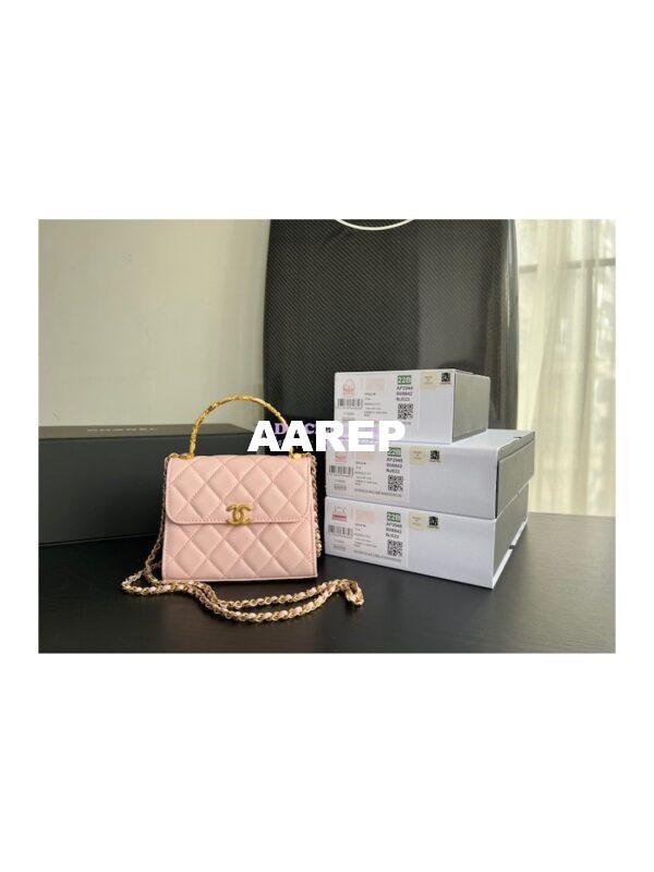 Replica Chanel Clutch With Chain in Lambskin with Enamel Handle AP2945 Light Pink 3
