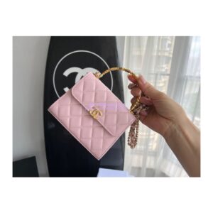 Replica Chanel Clutch With Chain in Lambskin with Enamel Handle AP2945 Light Pink 2