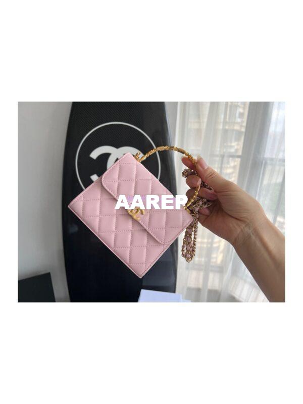 Replica Chanel Clutch With Chain in Lambskin with Enamel Handle AP2945 Light Pink 4