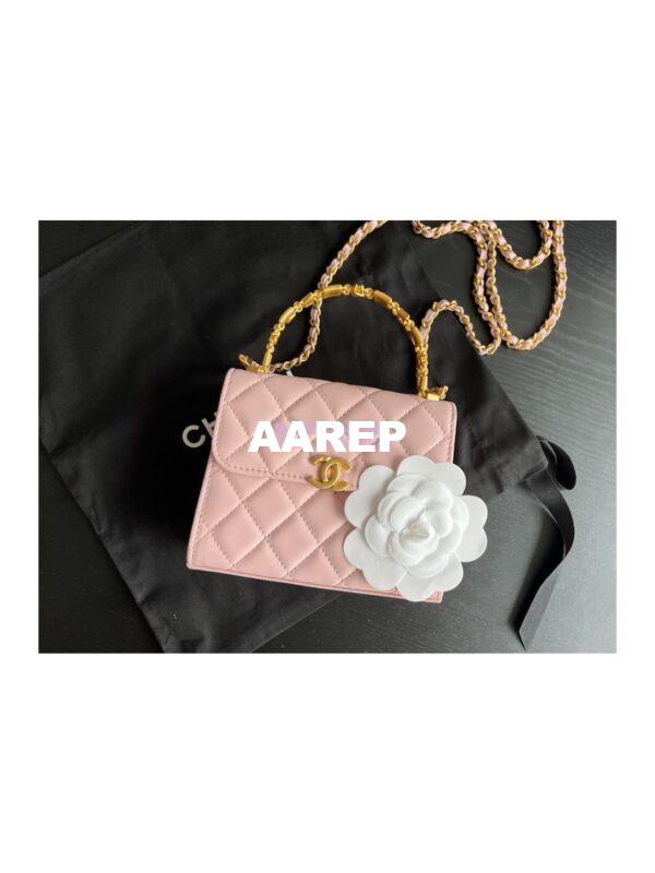 Replica Chanel Clutch With Chain in Lambskin with Enamel Handle AP2945 Light Pink 5