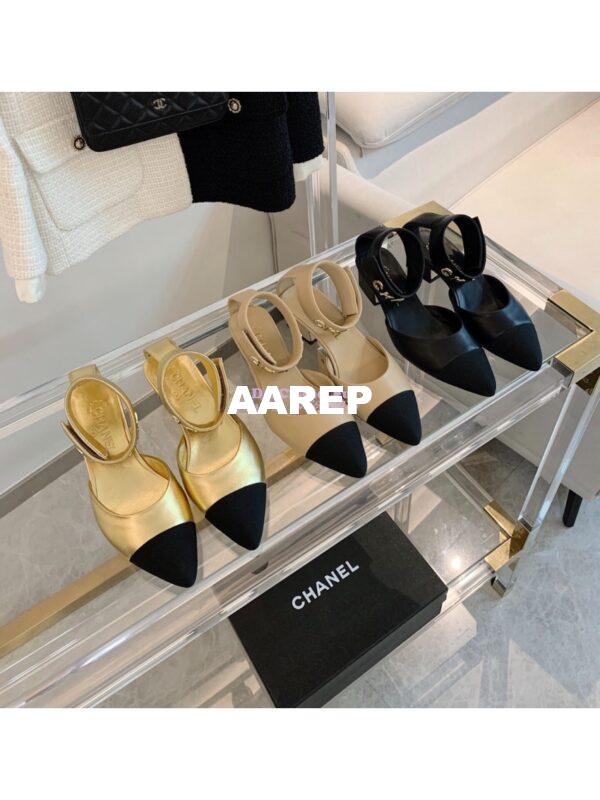 Replica Chanel Gold Letter Ankle Strap Goatskin w Grossgrain 20mm G02819v Metallic Gold