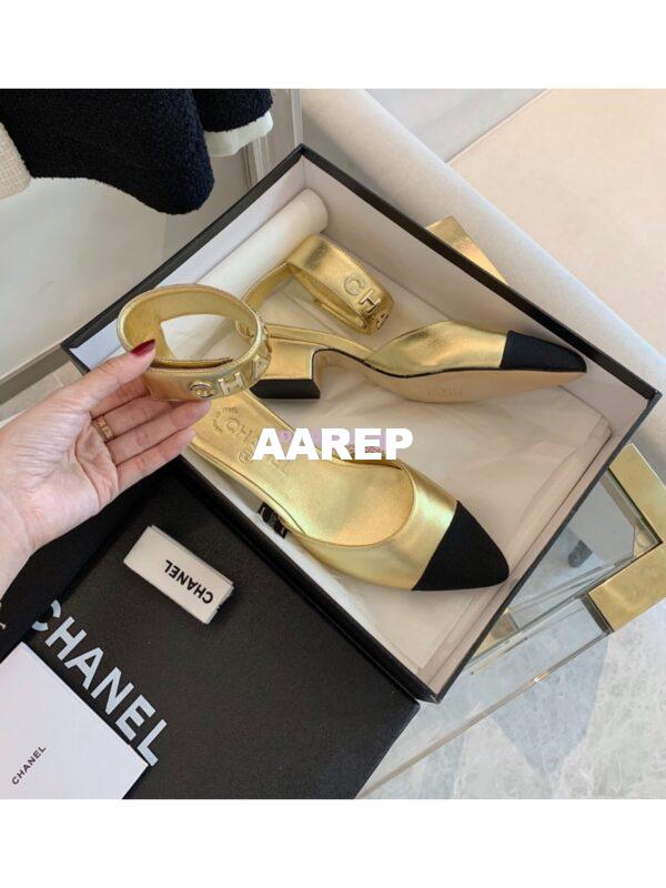 Replica Chanel Gold Letter Ankle Strap Goatskin w Grossgrain 20mm G02819v Metallic Gold 2