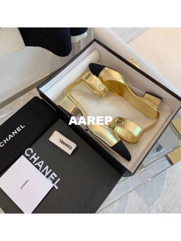 Replica Chanel Gold Letter Ankle Strap Goatskin w Grossgrain 20mm G02819v Metallic Gold 3